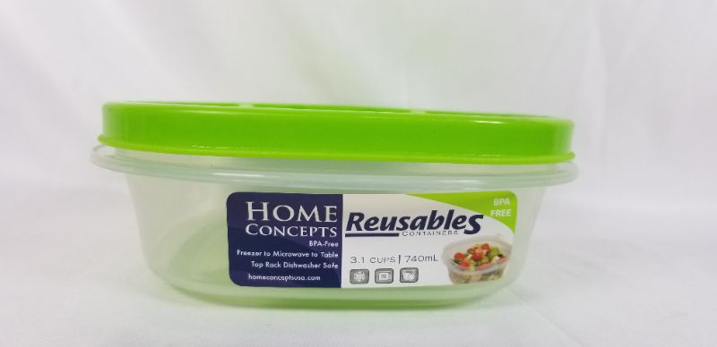 Photo 1 of 3.1 CUP REUSABLE CLEAR FOOD CONTAINER WITH GREEN LID NEW