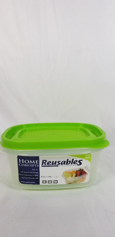 Photo 2 of 4.9 CUPS REUSABLE CLEAR  FOOD CONTAINER WITH GREEN LID NEW