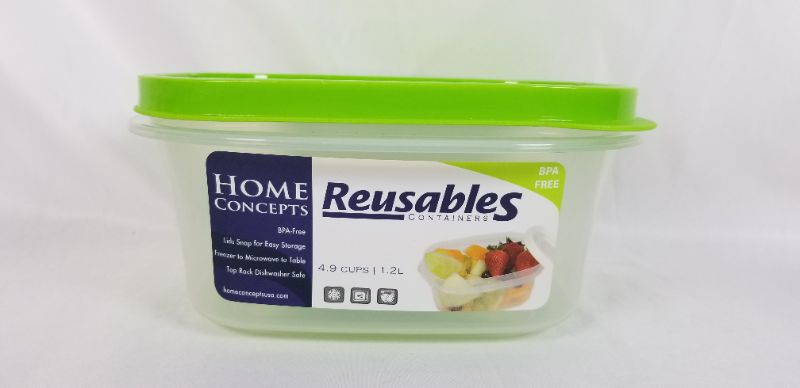 Photo 1 of 4.9 CUPS REUSABLE CLEAR  FOOD CONTAINER WITH GREEN LID NEW