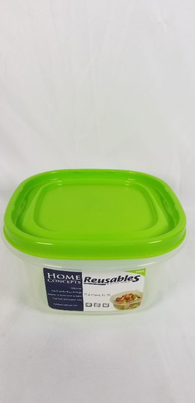 Photo 2 of 5.2 CUP SQUARE REUSABLE CLEAR FOOD CONTAINER WITH GREEN LID NEW