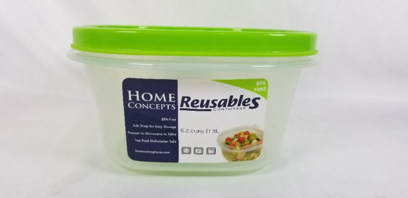 Photo 1 of 5.2 CUP SQUARE REUSABLE CLEAR FOOD CONTAINER WITH GREEN LID NEW