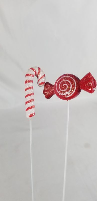 Photo 3 of 2 PIECE CHRISTMAS POT STICKER CANDY CANE AND CANDY 12H INCHES NEW