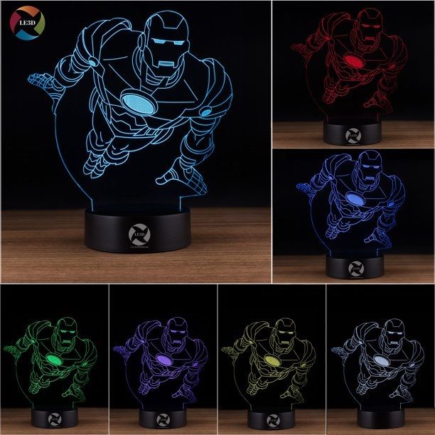 Photo 2 of IRON MAN WIRELESS 3D OPTICAL ILLUSION NIGHT LIGHT 16 COLORS 2 MODES DOE NOT OVERHEAT USES 3 AA BATTERIES OR CHARGE WITH USB NEW 