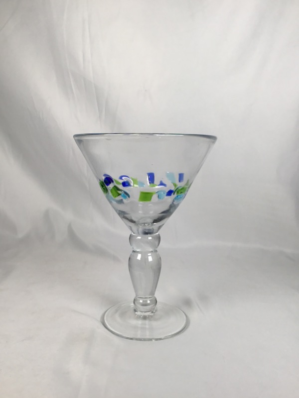 Photo 2 of 4 PIECE MARTINI GLASS SET WITH GREEN AND BLUE DESIGN USED 