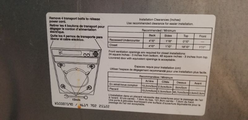 Photo 11 of WHIRLPOOL 27 INCH FRONT LOAD DIGITAL WASHER WITH STEAM, TUMBLE FRESH, COLOR LAST, AND PRESOAK OPTIONS 4.5 CU FT. CAPACITY ENERGY STAR QUALIFIED MODEL NUMBER WFW85HEFC  USED 