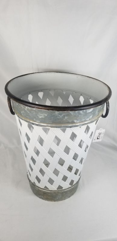 Photo 2 of WHITE RUSTIC METAL WEAVE BASKET CONTAINER  10.5D X  14H INCHES NEW 