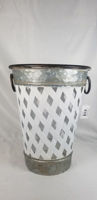 Photo 1 of WHITE RUSTIC METAL WEAVE BASKET CONTAINER  10.5D X  14H INCHES NEW 