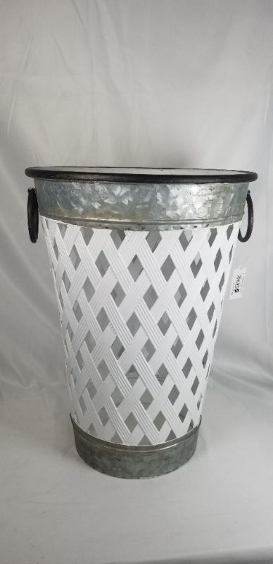 Photo 3 of WHITE RUSTIC METAL WEAVE BASKET CONTAINER  12.5D X  17H INCHES NEW 