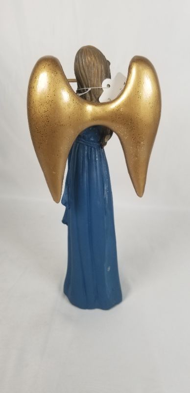 Photo 3 of BLUE DRESS RESIN ANGLE WITH GOLD WINGS PLAYING A GOLD FLUTE 4.5W X 10H INCHES  NEW