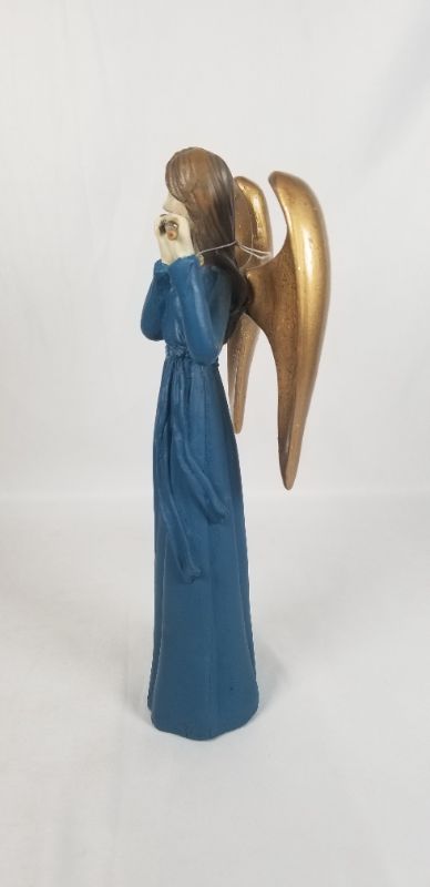 Photo 4 of BLUE DRESS RESIN ANGLE WITH GOLD WINGS PLAYING A GOLD FLUTE 4.5W X 10H INCHES  NEW