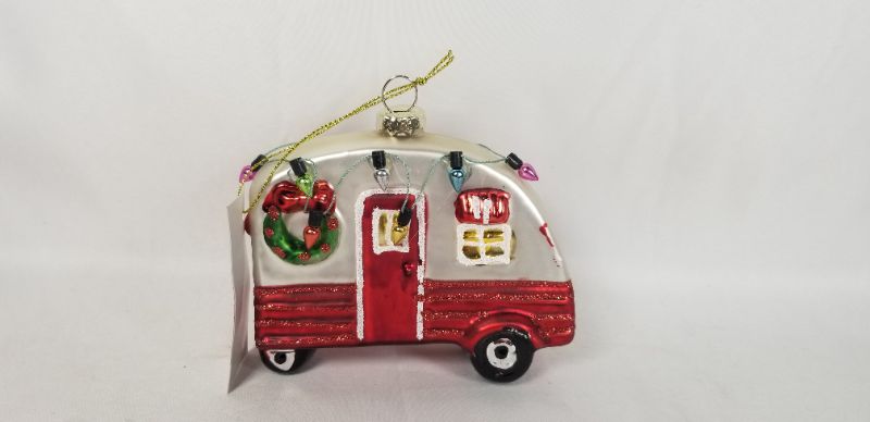 Photo 1 of FUN GLASS CHRISTMAS CAMPER ORNAMENT 4 X 1.18 X 3.5H INCHES NEW 