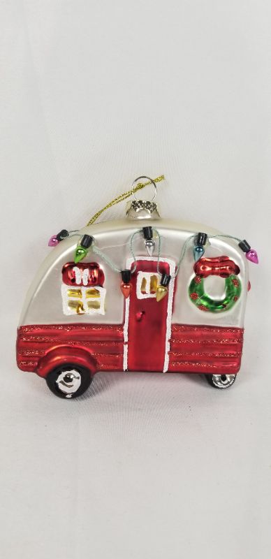 Photo 1 of FUN GLASS CHRISTMAS CAMPER ORNAMENT 4 X 1.18 X 3.5H INCHES NEW 