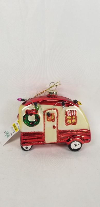 Photo 1 of FUN GLASS CHRISTMAS CAMPER ORNAMENT 4 X 1.18 X 3.5H INCHES NEW 