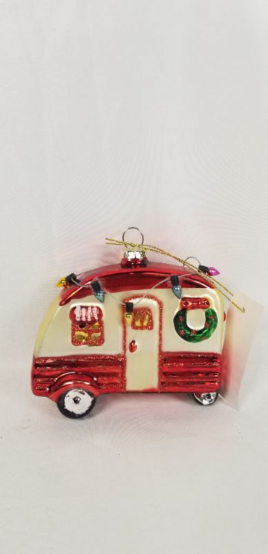 Photo 2 of FUN GLASS CHRISTMAS CAMPER ORNAMENT 4 X 1.18 X 3.5H INCHES NEW 
