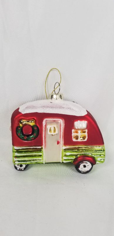 Photo 2 of FUN GLASS CHRISTMAS CAMPER ORNAMENT 4 X 1.18 X 3.5H INCHES NEW 