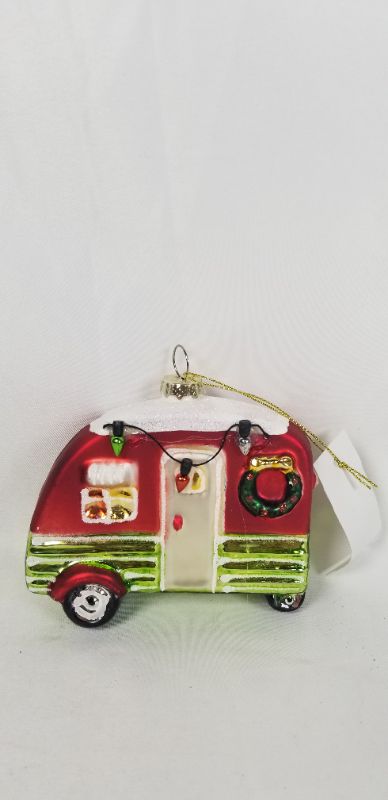 Photo 1 of FUN GLASS CHRISTMAS CAMPER ORNAMENT 4 X 1.18 X 3.5H INCHES NEW 