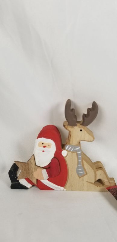 Photo 2 of SANTA  AND REINDEER WOOD CHRISTMAS DECOR 6L X 1 W X 5H INCHES  NEW