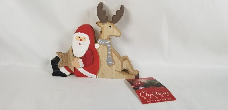 Photo 1 of SANTA  AND REINDEER WOOD CHRISTMAS DECOR 6L X 1 W X 5H INCHES  NEW