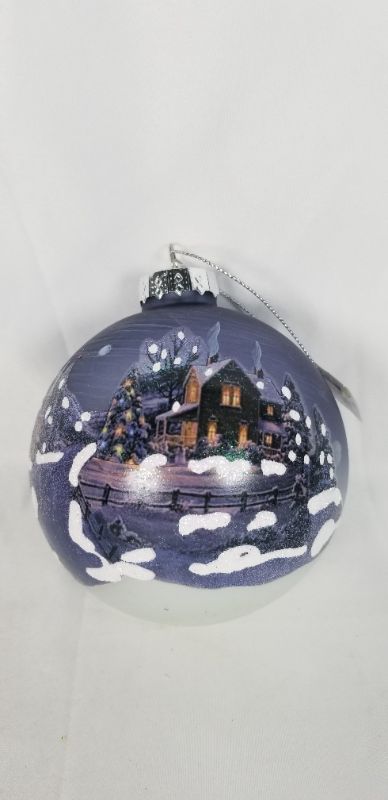 Photo 1 of 4 INCH ROUND BALL ORNAMENT WITH WINTER CHURCH CHRISTMAS SCENE NEW 