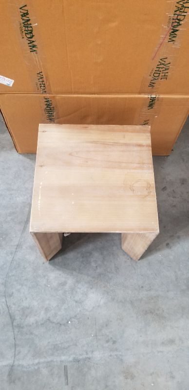 Photo 2 of SMALL WOOD SQUARE SIDE TABLE 13.5 X 13.5 X 15H INCH USED 