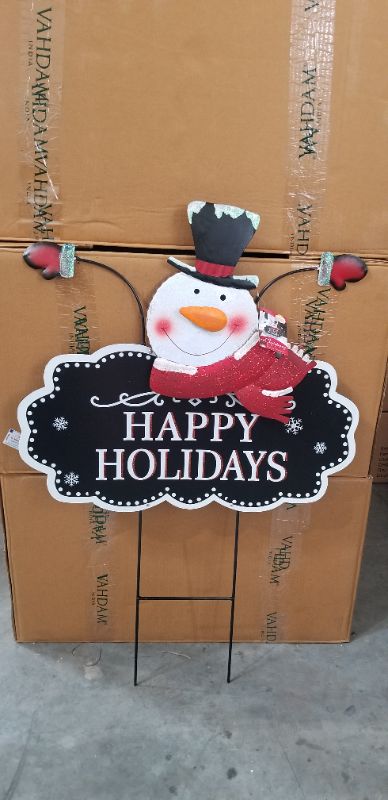 Photo 1 of HAPPY HOLIDAYS SNOWMAN YARD SIGN CHRISTMAS DECOR 22L X 1W  X 34H INCHES NEW