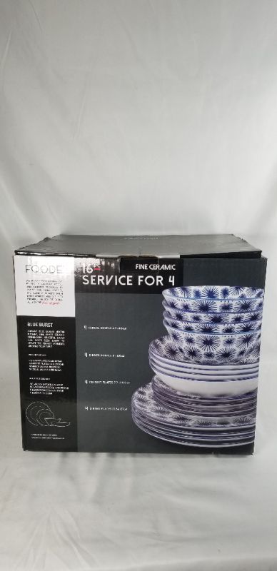 Photo 3 of 16 PIECE BLUE BURST ADORN ELEGANT FINE CERAMIC DINNERWEAR SERVICE FOR 4 INCLUDES 4 CEREAL BOWLS, 4 DINNER BOWL, 4 DESSERT PLATES, AND 4 DINNER PLATES NEW 