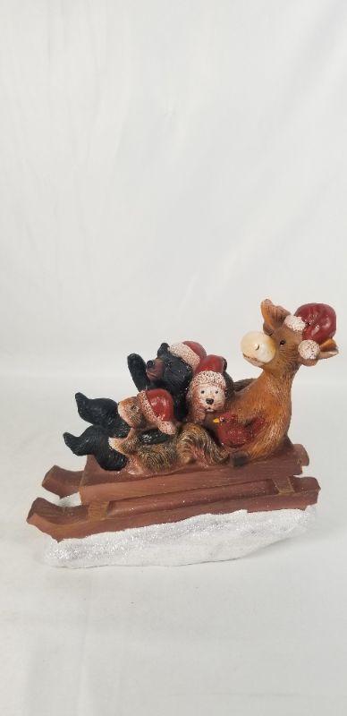 Photo 1 of COUNTRY CHRISTMAS MOOSE AND FIRENDS ON SLED FIGURE 6.5 X 3 X 5.5H INCHEWS NEW 