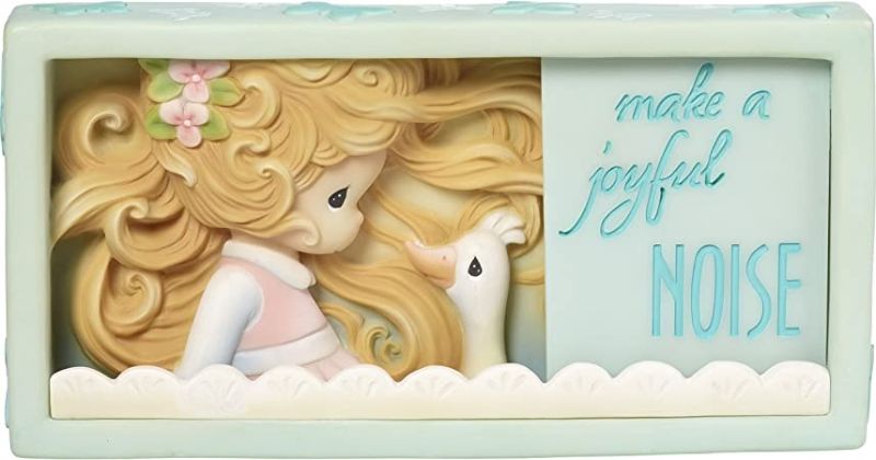 Photo 1 of PRECIOUS MOMENTS MAKE A JOYFUL NOICE GIRL WITH GOOSE SHADOW BOX RESIN 8.6 X 1.35 X 4.256H INCHES NEW 