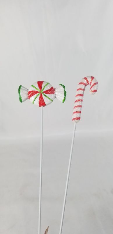 Photo 3 of 2 PIECE CHRISTMAS POT STICKER CANDY CANE AND PEPERMINT CANDY 12H INCHES NEW