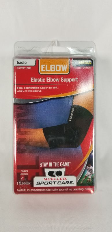 Photo 1 of  MUELLER SPORT CARE BASIC SUPPORT LEVEL ELASTIC ELBOW SUPPORT SIZE SMALL BLACK NEW