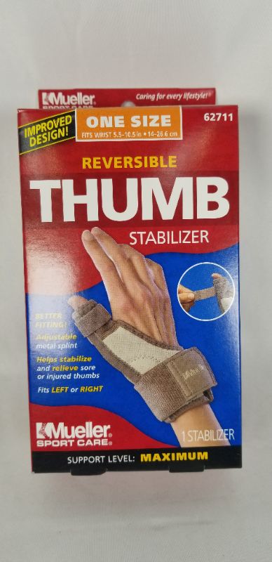 Photo 2 of  MUELLER SPORT CARE MAXIMUM SUPPORT REVERSIBLE THUMB STABILIZER ONE SIZE TAUPE NEW