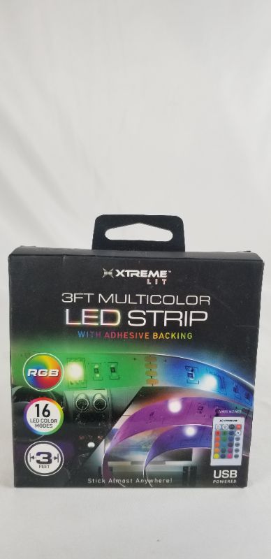 Photo 1 of 3 FEET RBG MULTICOLOR LED STRIP WITH ADHESIVE BACKING 16 LED COLORS MODES USB POWERED REMOTE INCLUDED NEW