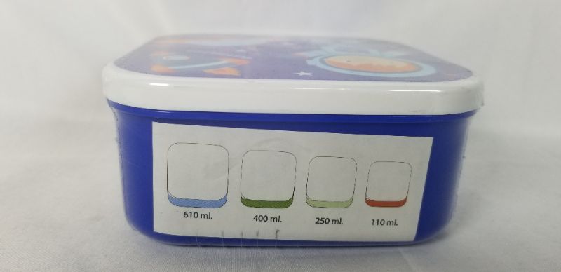 Photo 2 of 4 PIECE SQUARE FOOD CONTAINER SET WITH SPACE DESIGN  610ML,400ML,250ML, AND 110ML NEW 