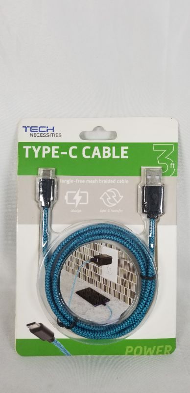 Photo 1 of 3 FEET BLUE MESH BRAIDED TYPE C CHARGE AND SYNC CABLE NEW