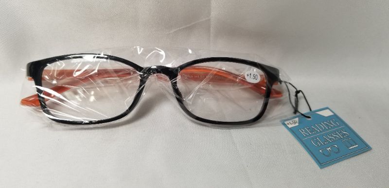 Photo 1 of +1.50 BLACK AND ORANGE BAND READING GLASSES BIFOCAL STYLE NEW