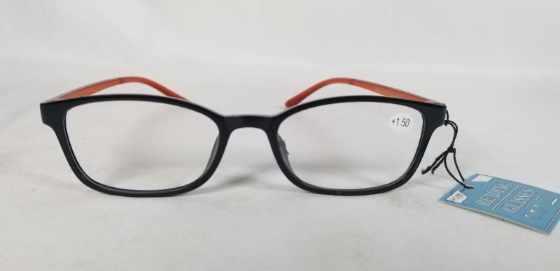 Photo 1 of +1.50 BLACK AND ORANGE BAND READING GLASSES BIFOCAL STYLE NEW