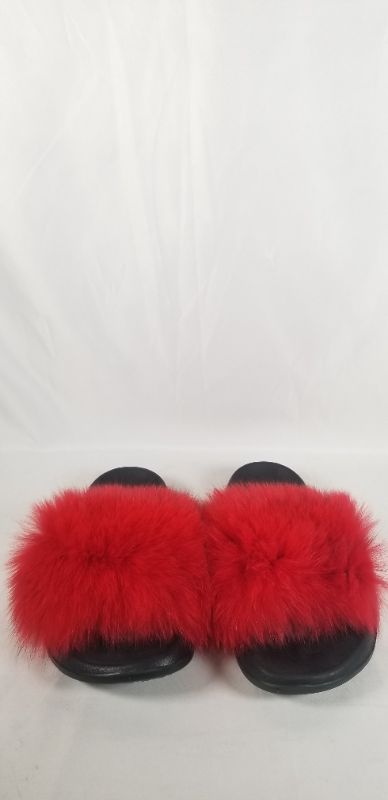 Photo 5 of BLACK SLIDES/SANDLES WITH RED FUZZY POM POM  USED