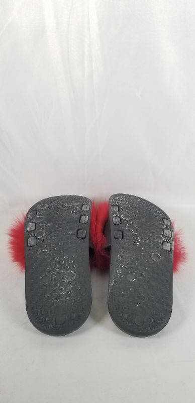 Photo 6 of BLACK SLIDES/SANDLES WITH RED FUZZY POM POM  USED