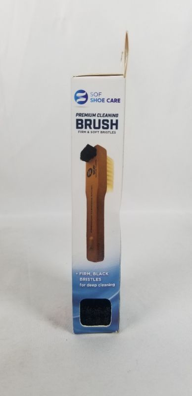 Photo 3 of PREMIUM CLEANING SHOE CARE BRUSH, DUAL SIDED BRUSH WITH FIRM AND SOFT BRISTLES WOOD HANDLE 1.15 X 2 X 6 INCHES NEW