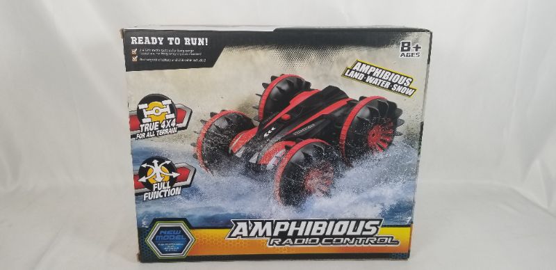 Photo 6 of Amphibious RC Stunt Car 2.4Ghz 4WD Water and Land Remote Control Boat Truck Monster Double Sided Rotate, 360 Degree Spinning and Flips Land Waterproof Electric Car Toy for Boys & Girls (Blue)