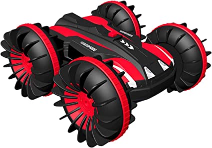 Photo 3 of Amphibious RC Stunt Car 2.4Ghz 4WD Water and Land Remote Control Boat Truck Monster Double Sided Rotate, 360 Degree Spinning and Flips Land Waterproof Electric Car Toy for Boys & Girls (Red)