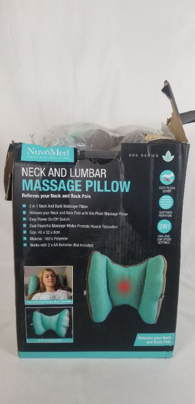 Photo 3 of NUVO MED SPA SERIESNECK AND LUMBAR MASSAGE PILLOW 2 in 1 Neck And Back Pillow Relives your Neck and Back Pain Easy Power On/Off Switch Dual Powerful Massage Modes Promote Muscle Relaxation Material: 100% Polyester 