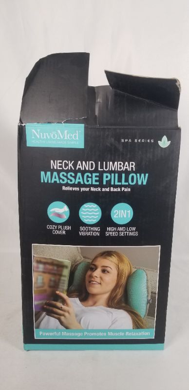 Photo 2 of NUVO MED SPA SERIESNECK AND LUMBAR MASSAGE PILLOW 2 in 1 Neck And Back Pillow Relives your Neck and Back Pain Easy Power On/Off Switch Dual Powerful Massage Modes Promote Muscle Relaxation Material: 100% Polyester 