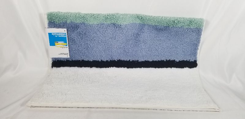 Photo 1 of 20"x30" Century Striped Tufted Bath Rug Blue - Room Essentials New