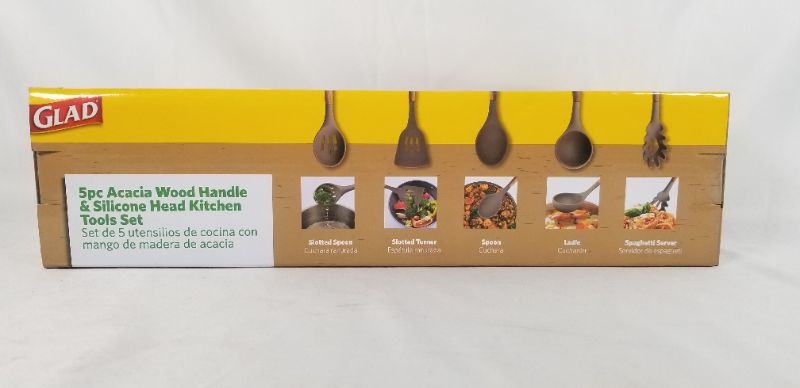 Photo 1 of 5 PIECE KITCHEN TOOL SET ACACIA WOOD HANDLE AND SILICONE HEAD NEW