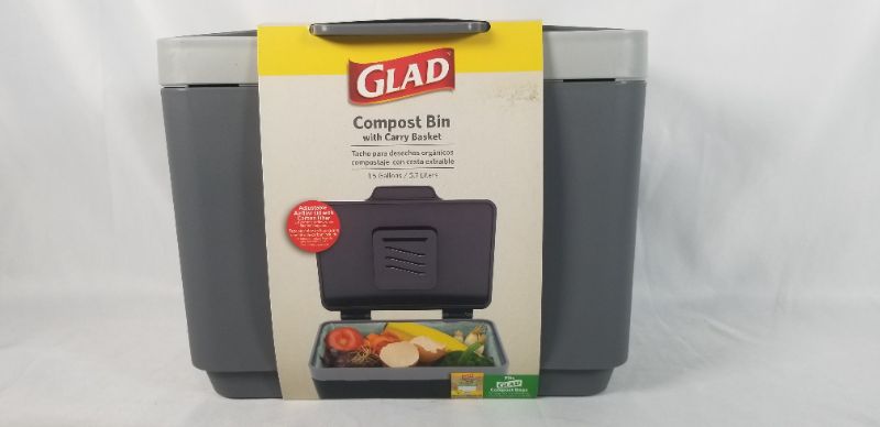 Photo 2 of Glad Compost Bin for Kitchen, 1.5 Gallon | Plastic Container with Removable Inner Basket, Bag Storage Holder, and Carbon Odor Blocking Filters, Gray