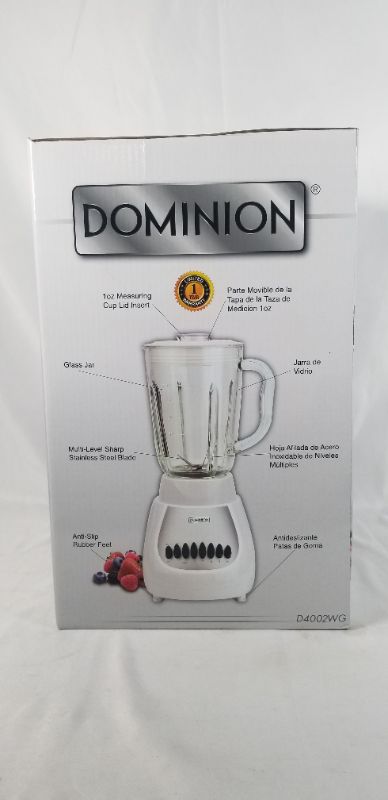 Photo 1 of Dominion D4002WG Countertop Blender with 5-Cup 42oz Glass Jar, 10 Speed Settings with Pulse, Sharp Stainless Steel Blade, White NEW
