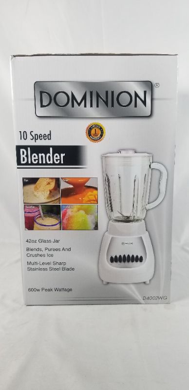 Photo 2 of Dominion D4002WG Countertop Blender with 5-Cup 42oz Glass Jar, 10 Speed Settings with Pulse, Sharp Stainless Steel Blade, White NEW