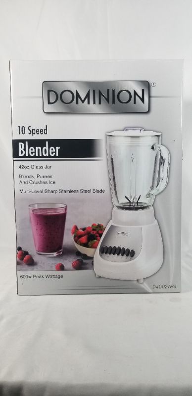 Photo 3 of Dominion D4002WG Countertop Blender with 5-Cup 42oz Glass Jar, 10 Speed Settings with Pulse, Sharp Stainless Steel Blade, White NEW