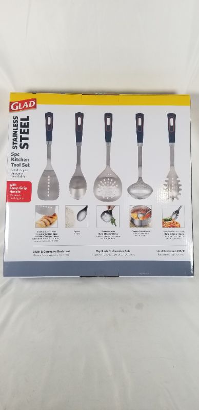 Photo 2 of Glad Stainless Steel Cooking Utensils for Cast Iron Cookware | 5-Piece Metal Kitchen Tool Set with Non-Slip Handles | High Heat Resistant, Dishwasher Safe